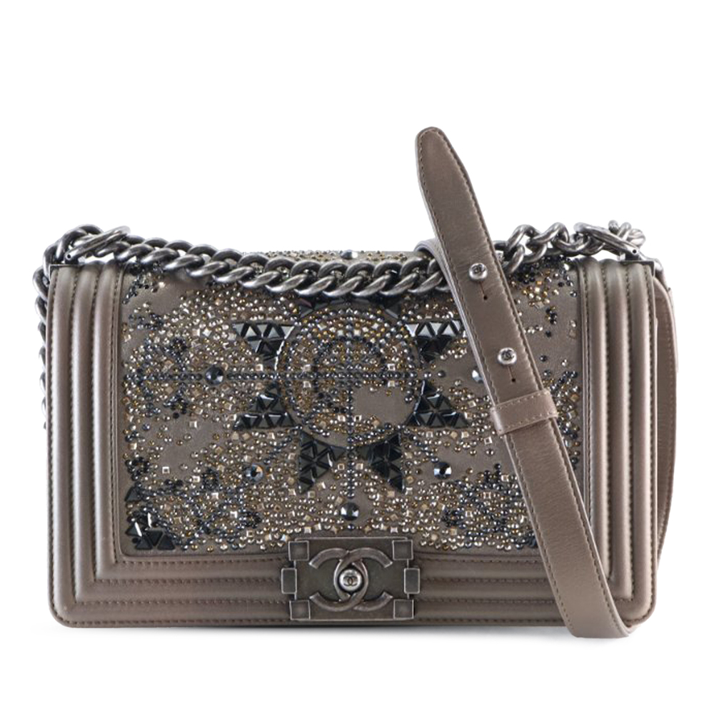 Pre-Loved Chanel Old Medium Metallic Goatskin Crystal Boy Flap